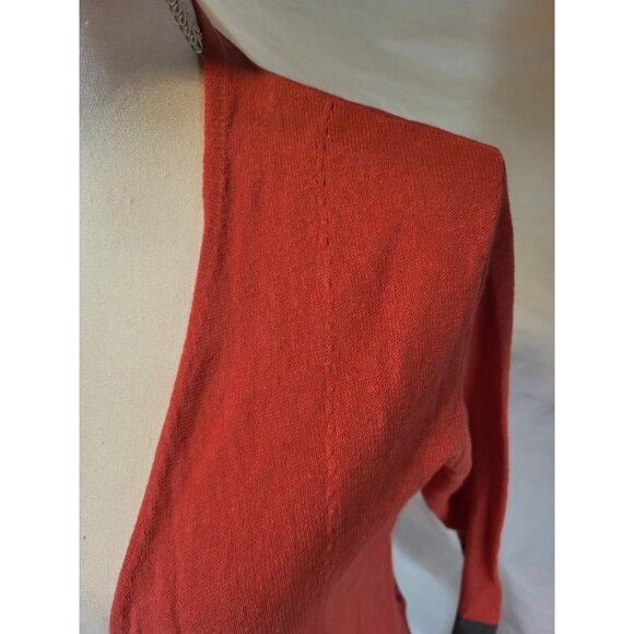 Toad & Co Size Small Linen Blend Orange & Gray Open Front Postcard Cardigan - Picture 2 of 5